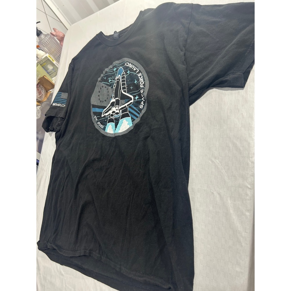 Infowars Space Force Launch Graphic T-Shirt Black XL Short Sleeve 100% Cotton